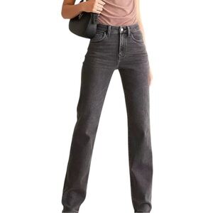 Willow & Root Rise Up Ultra High Rise Straight Leg Jeans Gray Evora Raw Hem 28